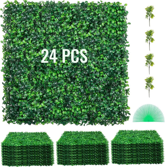 Artificial Boxwood Panels 24 PCS 20"x20" Boxwood Hedge Wall Panels for Decoration of Outdoor, Indoor, Garden, Fence & Backyard Decorating Home Goods