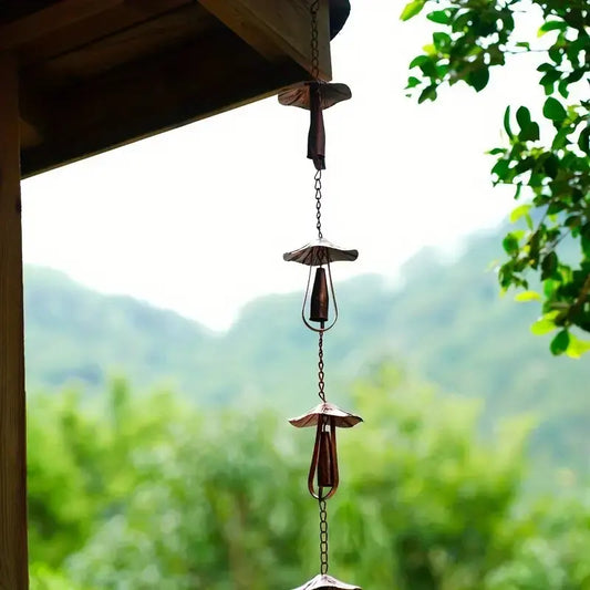 pc Vintage Iron Mushroom Rain Chain, Decorative - Rustic Iron Wind Chime with Mushroom Pendants, No Electricity Needed, Perfect for Garden & Patio Decor, Spring & Summer Outdoor Decoration